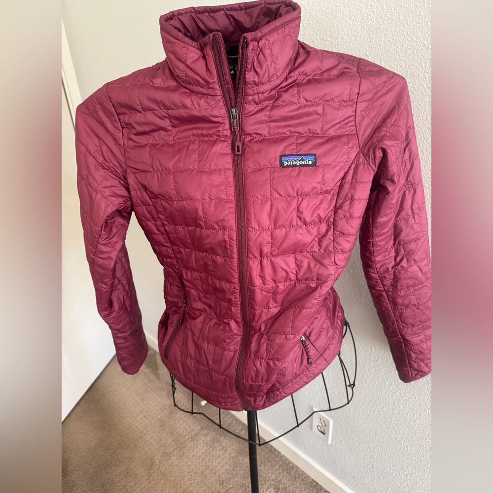 Patagonia Red Quilted Puffer Jacket with Stand-Up Collar